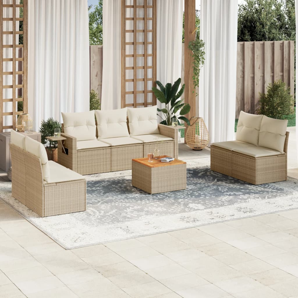 sofasæt til haven 8 dele med hynder polyrattan beige