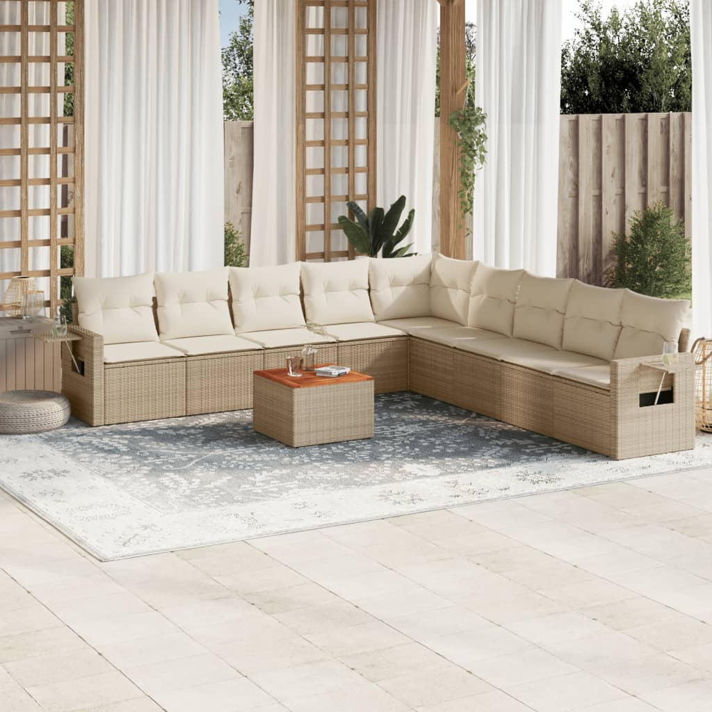 sofasæt til haven 10 dele med hynder polyrattan beige
