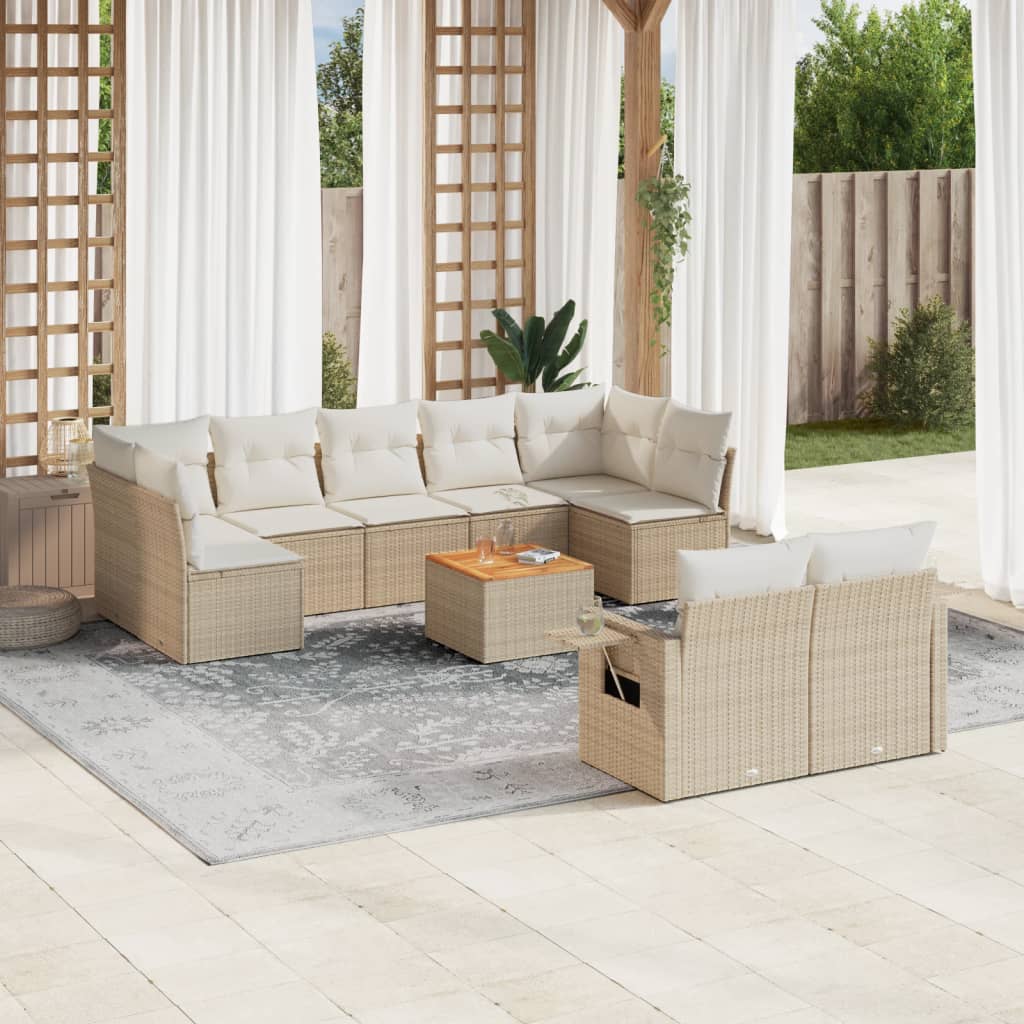 sofasæt til haven 10 dele med hynder polyrattan beige