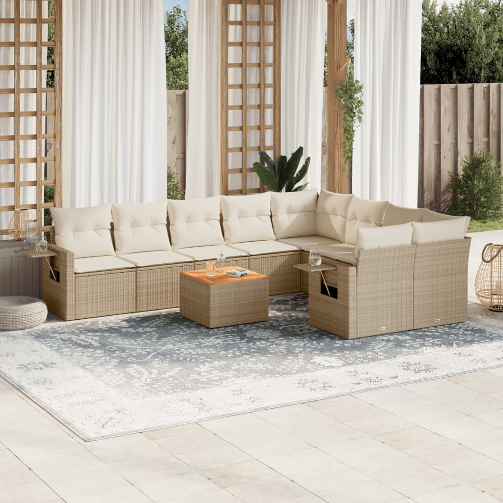 sofasæt til haven 10 dele med hynder polyrattan beige