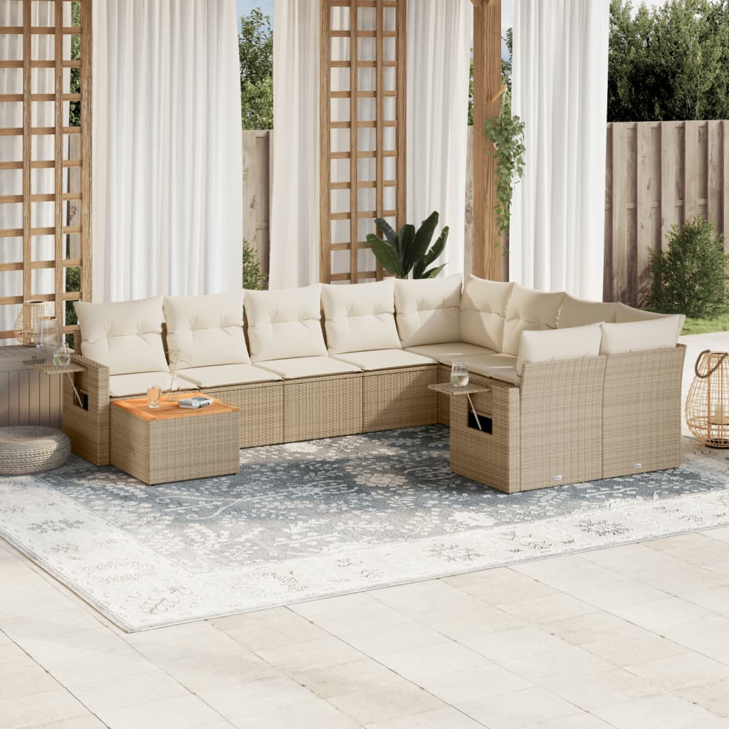 sofasæt til haven 10 dele med hynder polyrattan beige