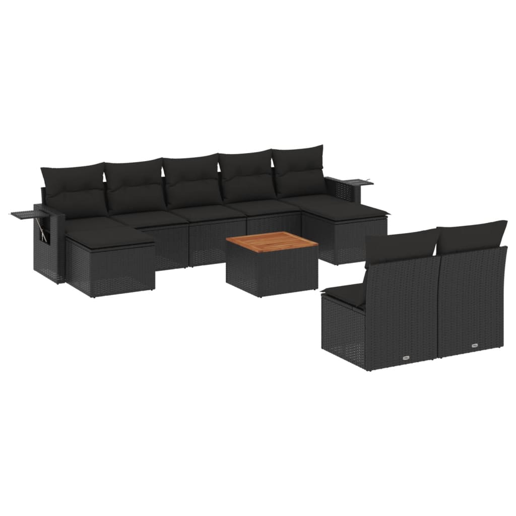 sofasæt til haven 10 dele med hynder polyrattan sort