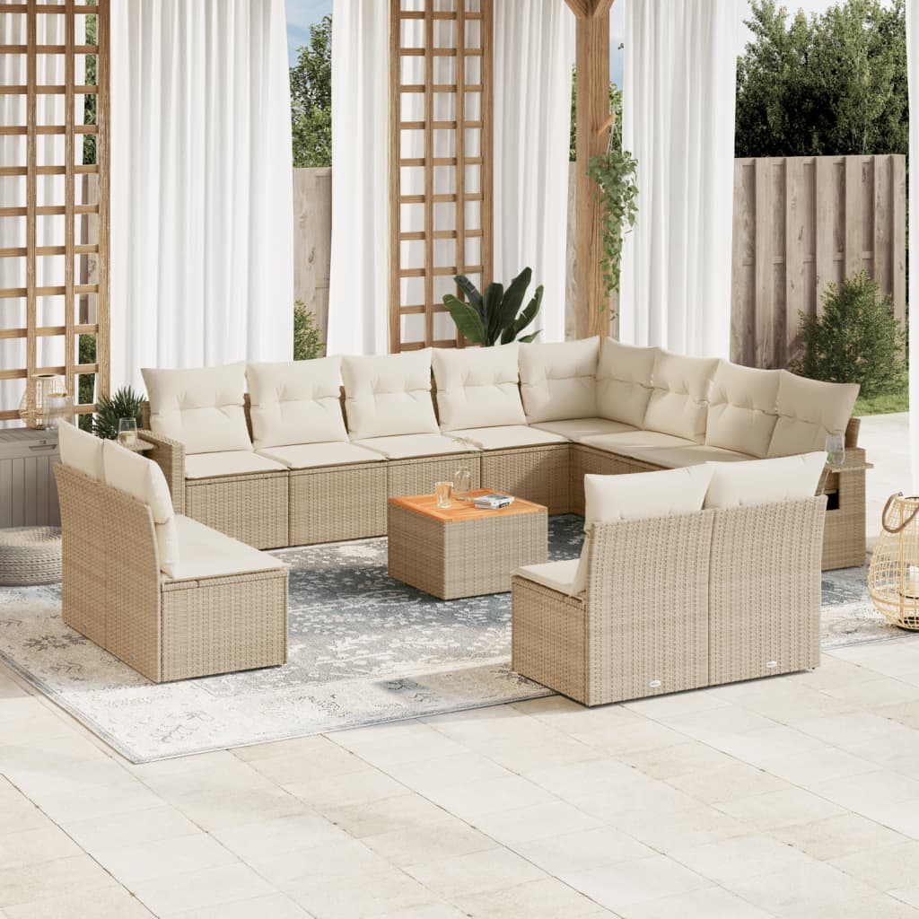 sofasæt til haven 13 dele med hynder polyrattan beige