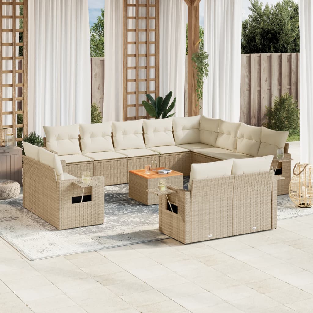sofasæt til haven 13 dele med hynder polyrattan beige