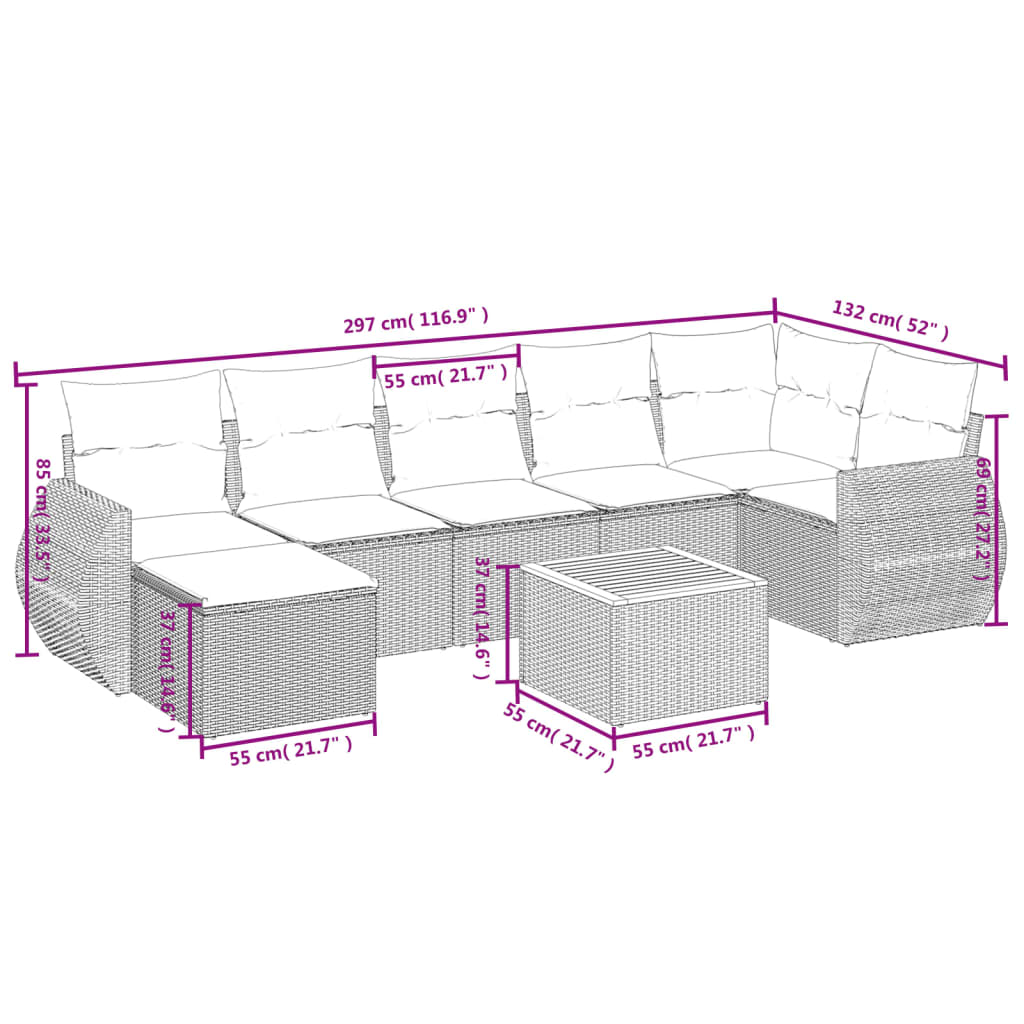 sofasæt til haven 8 dele med hynder polyrattan beige