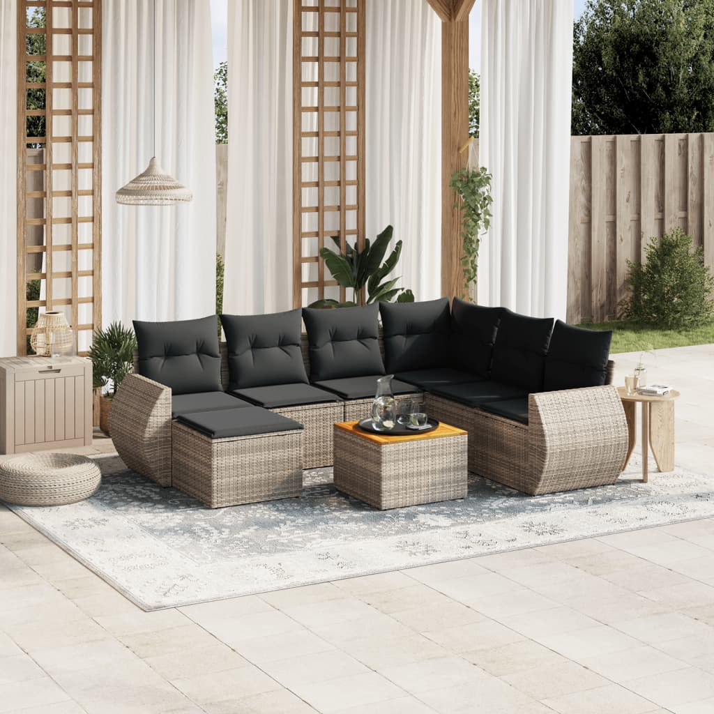 sofasæt til haven 8 dele med hynder polyrattan grå