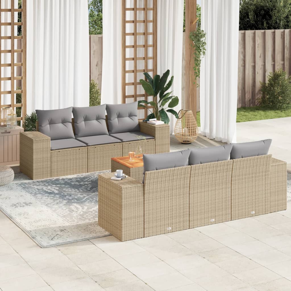 sofasæt til haven 7 dele med hynder polyrattan beige