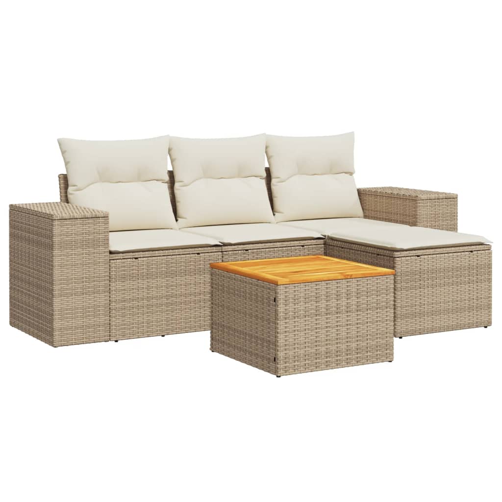 sofasæt til haven 5 dele med hynder polyrattan beige