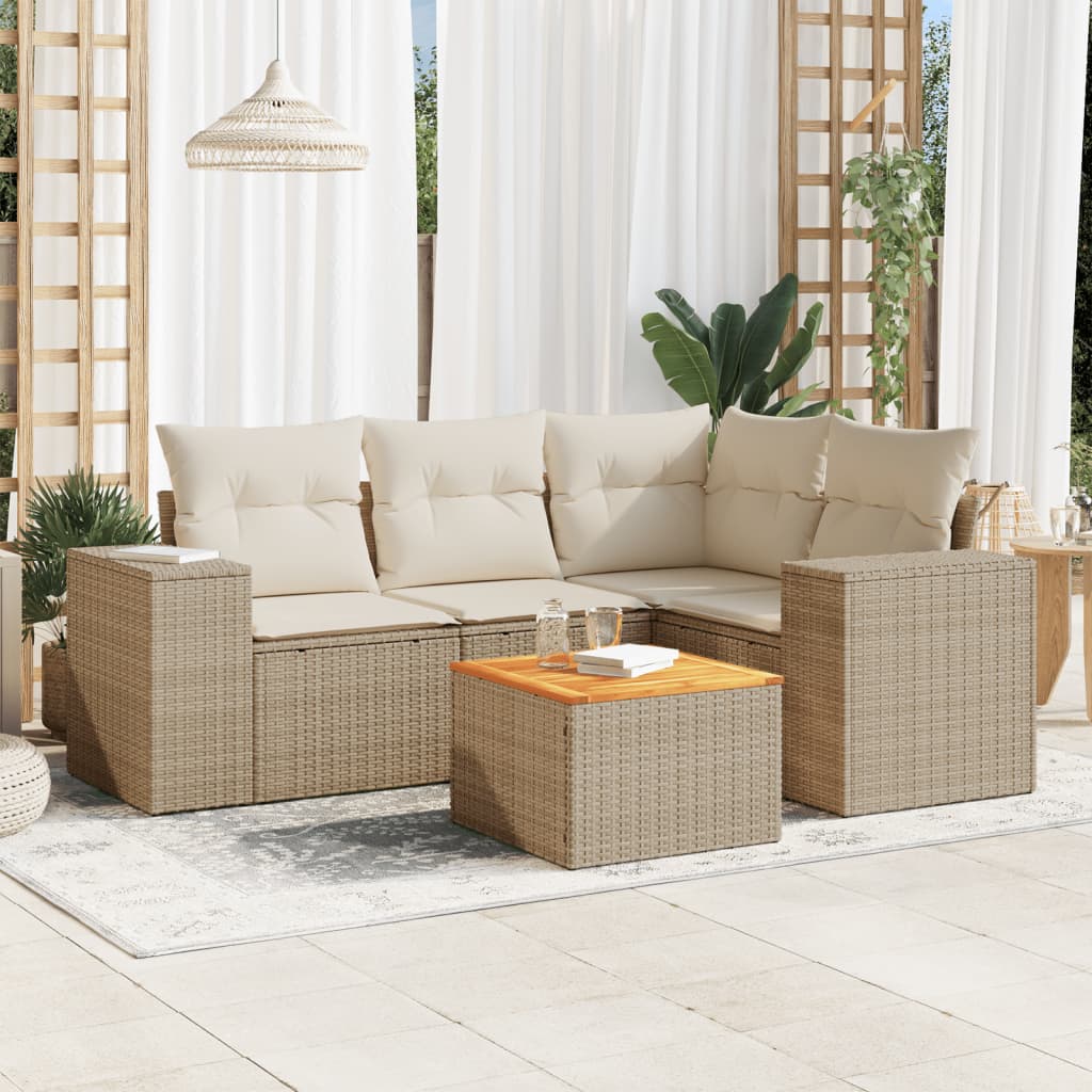 sofasæt til haven 5 dele med hynder polyrattan beige