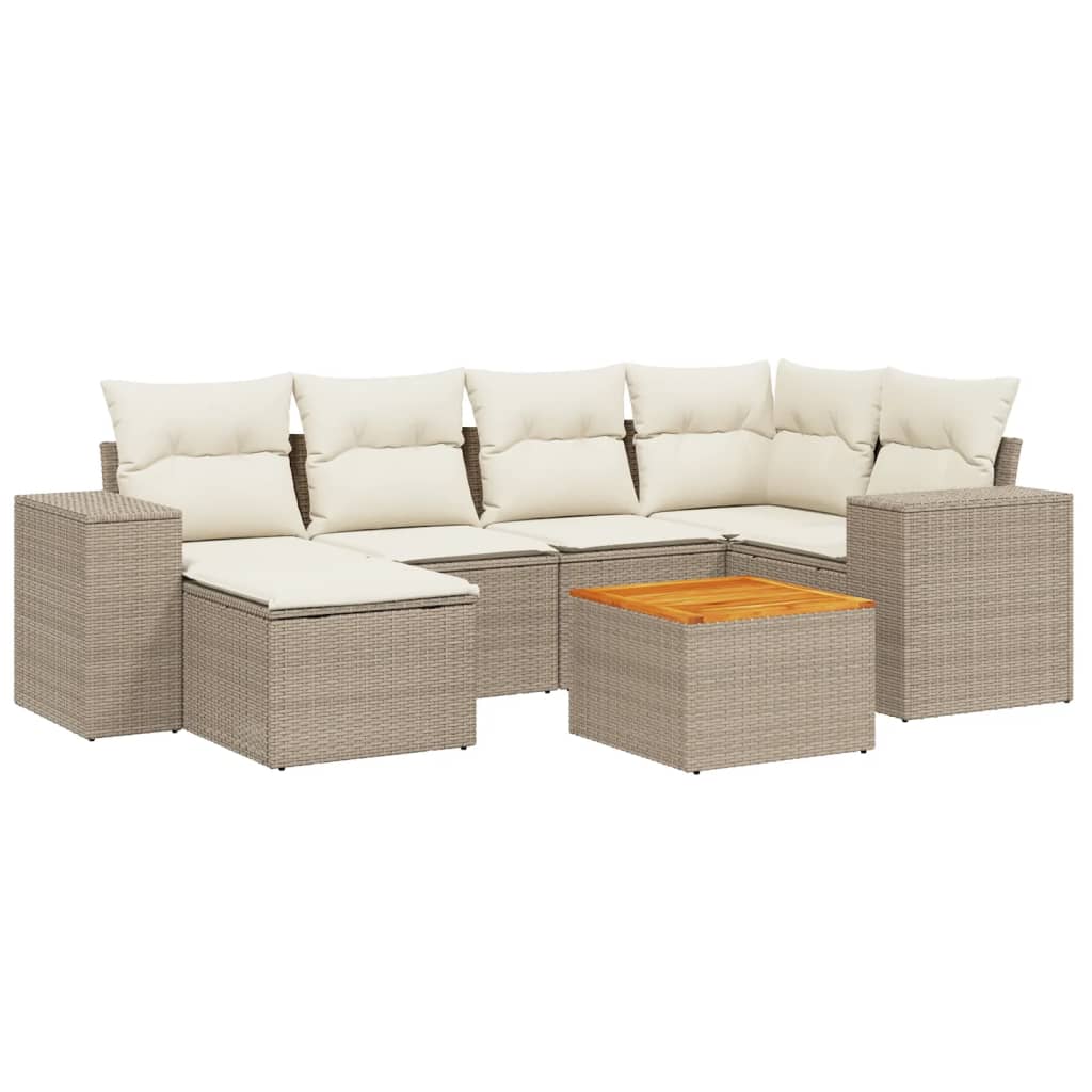 sofasæt til haven 7 dele med hynder polyrattan beige