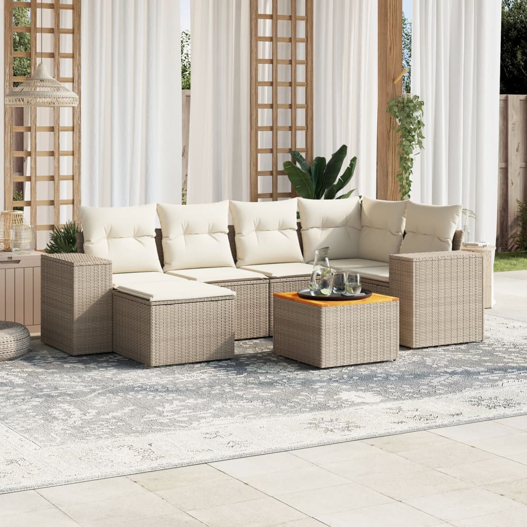 sofasæt til haven 7 dele med hynder polyrattan beige