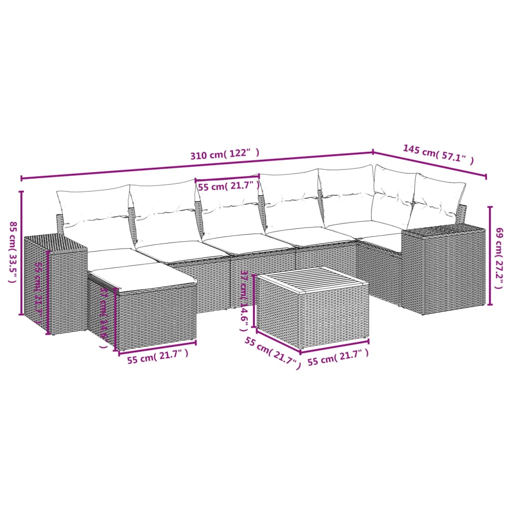 sofasæt til haven 8 dele med hynder polyrattan sort