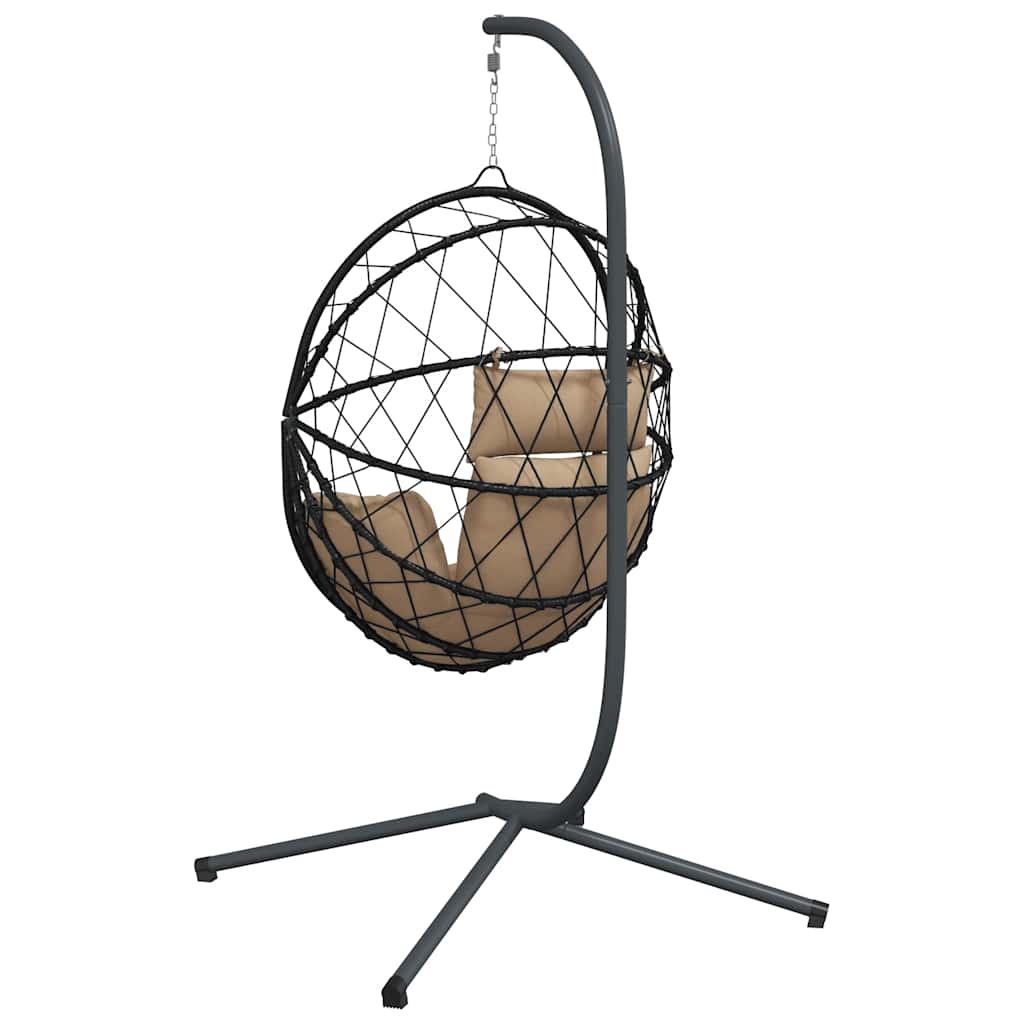 hængestol på stativ rattan og stål gråbrun