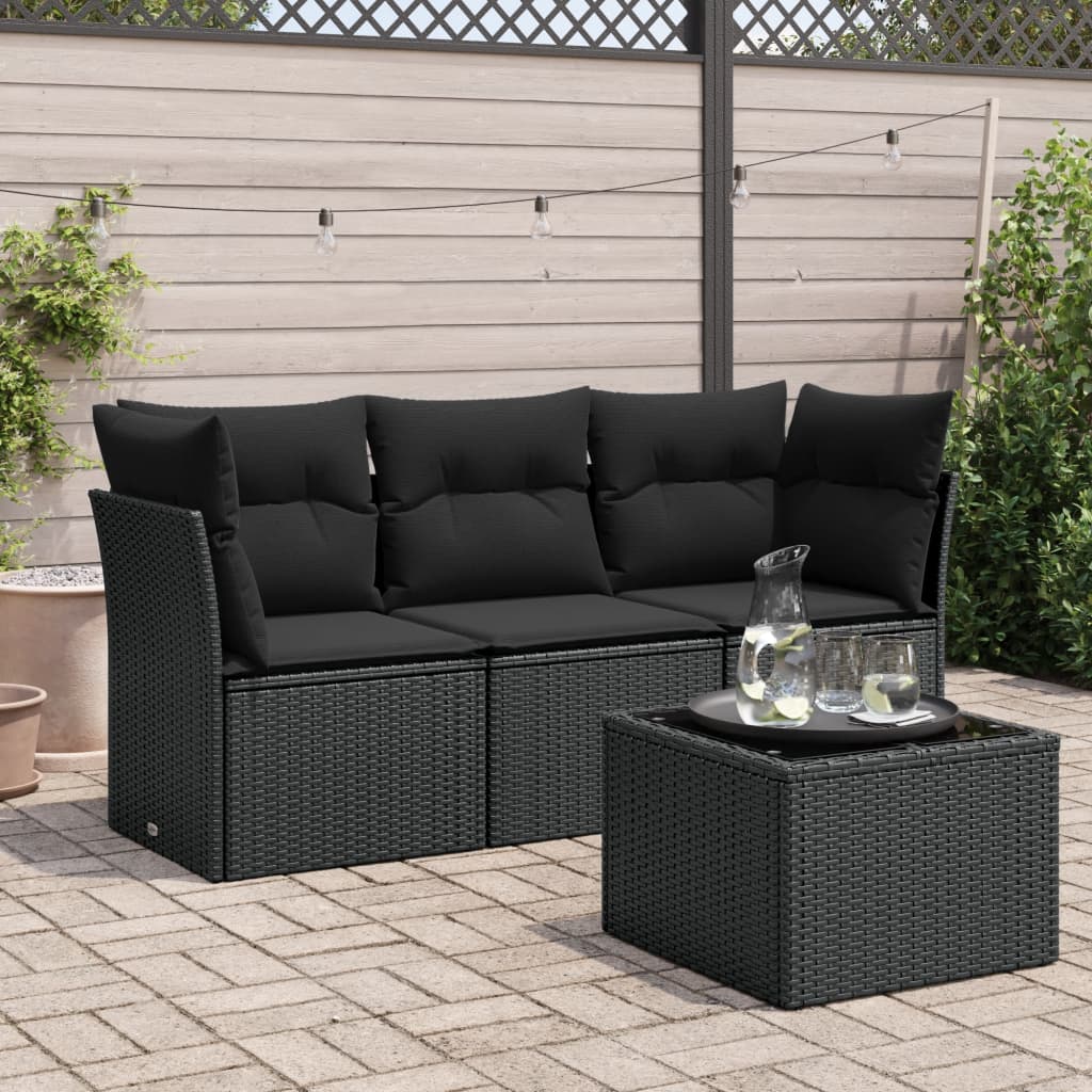 sofasæt til haven 4 dele med hynder polyrattan sort