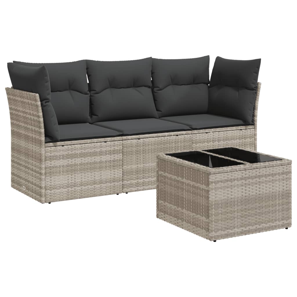sofasæt til haven 4 dele med hynder polyrattan lysegrå