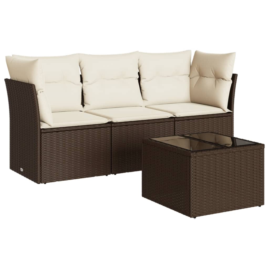 sofasæt til haven 4 dele med hynder polyrattan brun