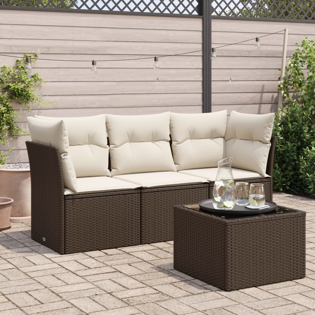 sofasæt til haven 4 dele med hynder polyrattan brun