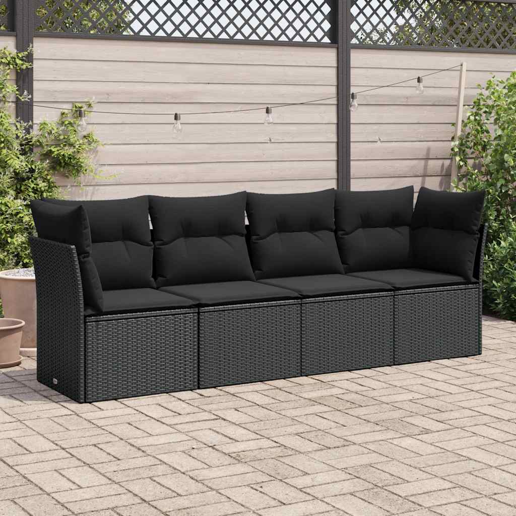 sofasæt til haven 4 dele med hynder polyrattan sort