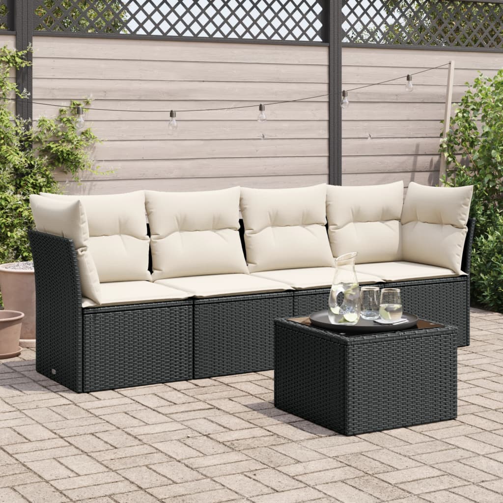 sofasæt til haven 5 dele med hynder polyrattan sort