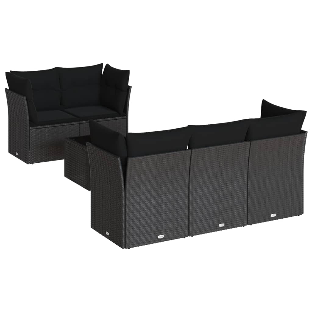 sofasæt til haven 6 dele med hynder polyrattan sort