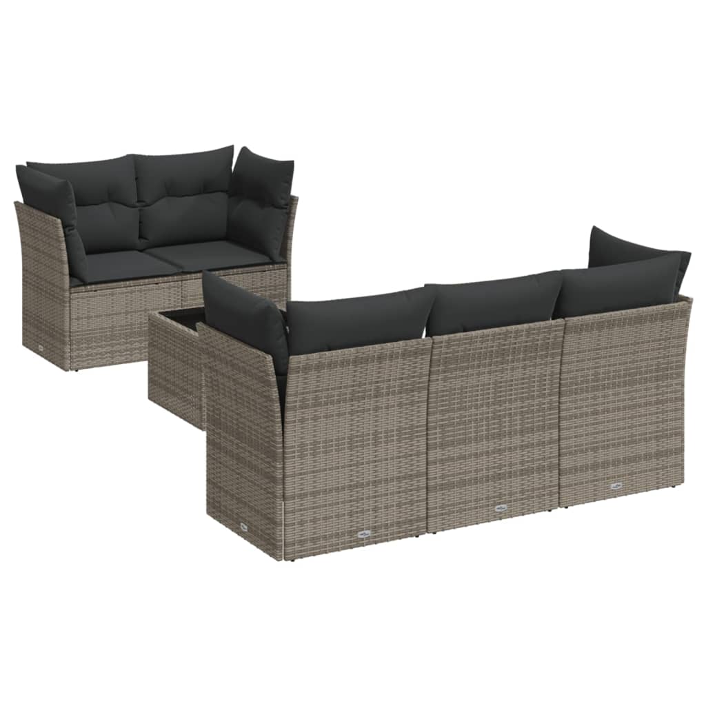 sofasæt til haven 6 dele med hynder polyrattan grå