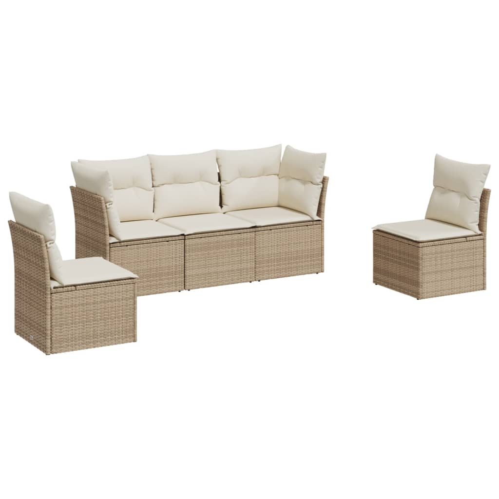 sofasæt til haven 5 dele med hynder polyrattan beige