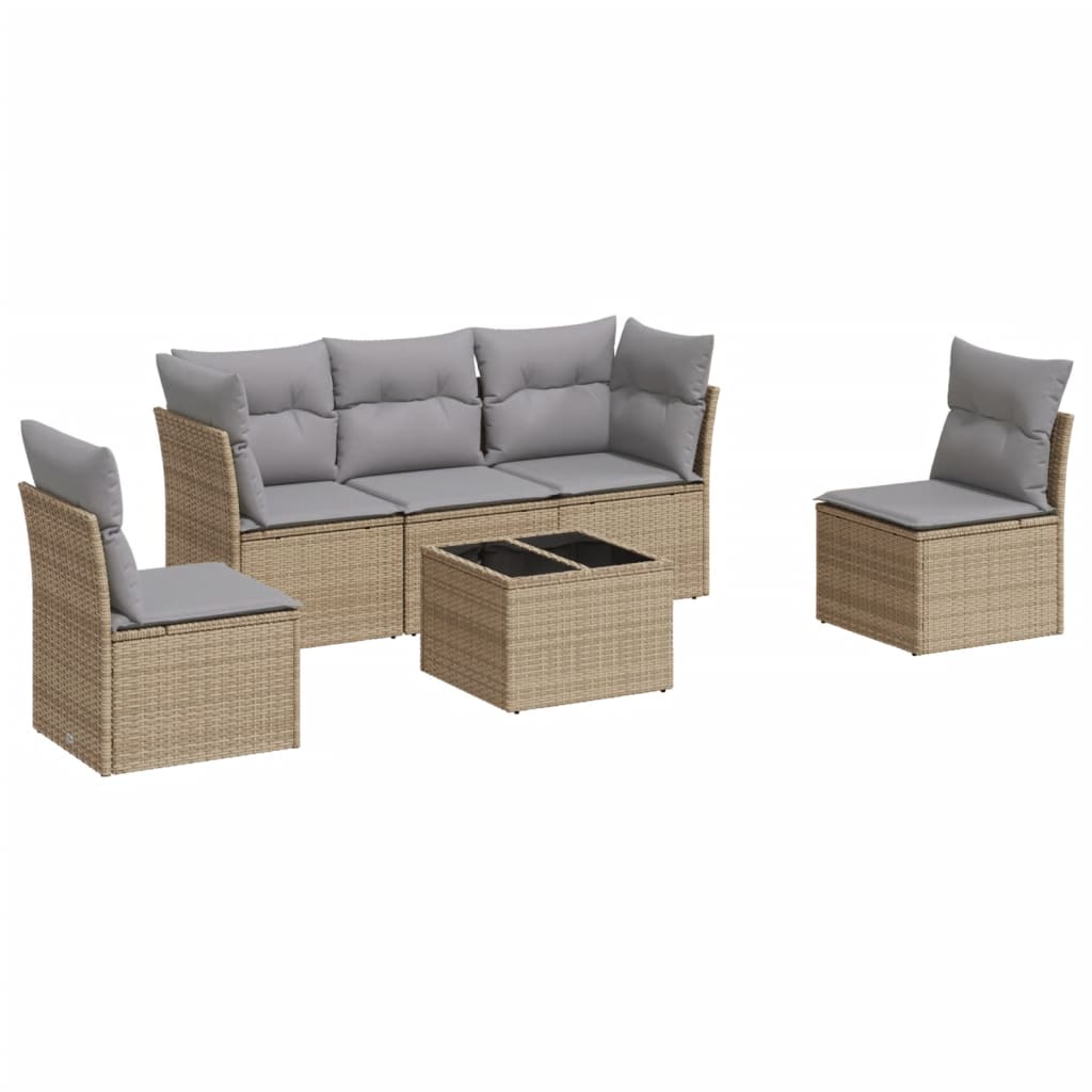 sofasæt til haven 6 dele med hynder polyrattan beige