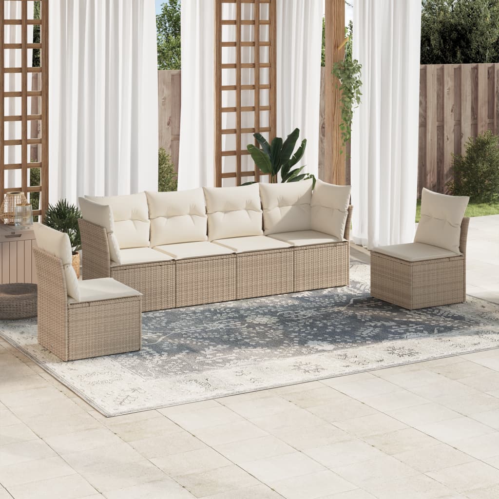 sofasæt til haven 6 dele med hynder polyrattan beige