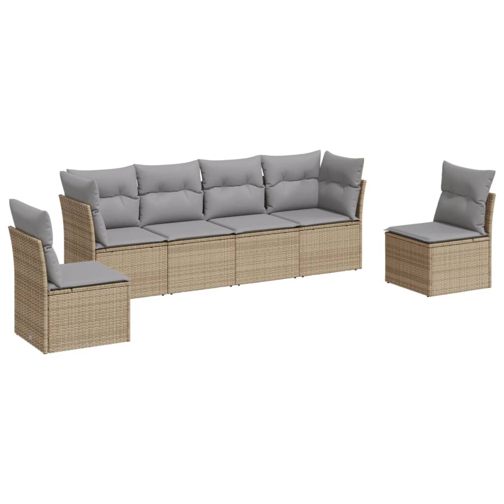 sofasæt til haven 6 dele med hynder polyrattan beige