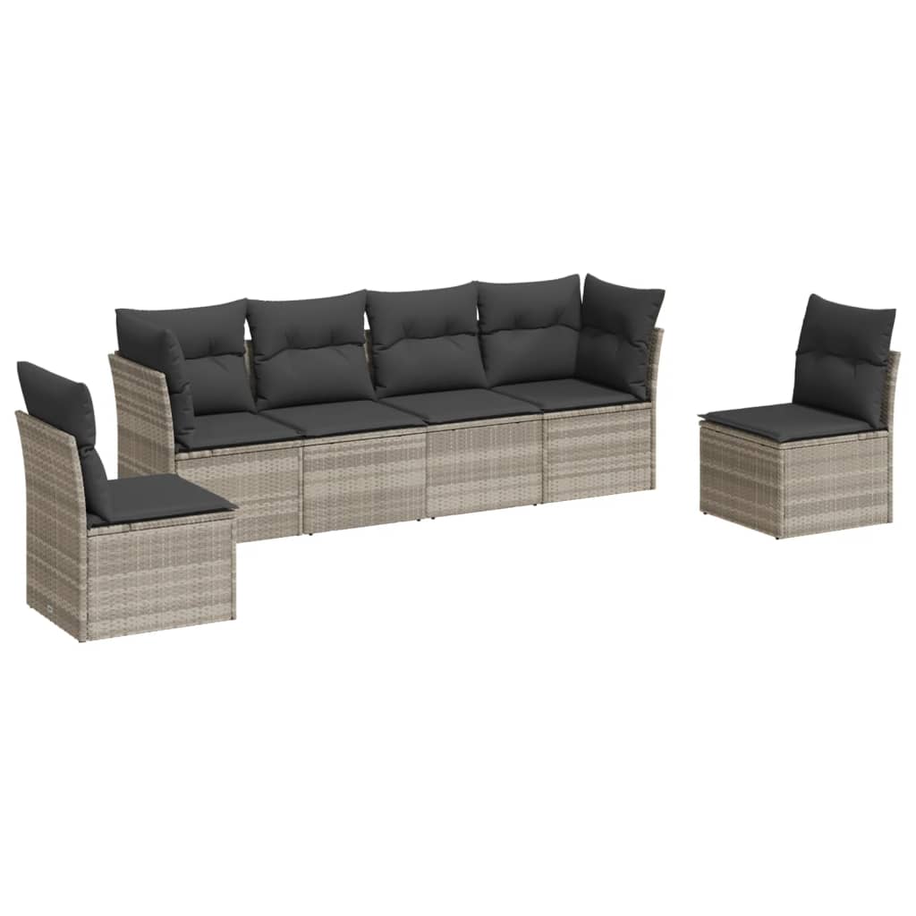 sofasæt til haven 6 dele med hynder polyrattan lysegrå