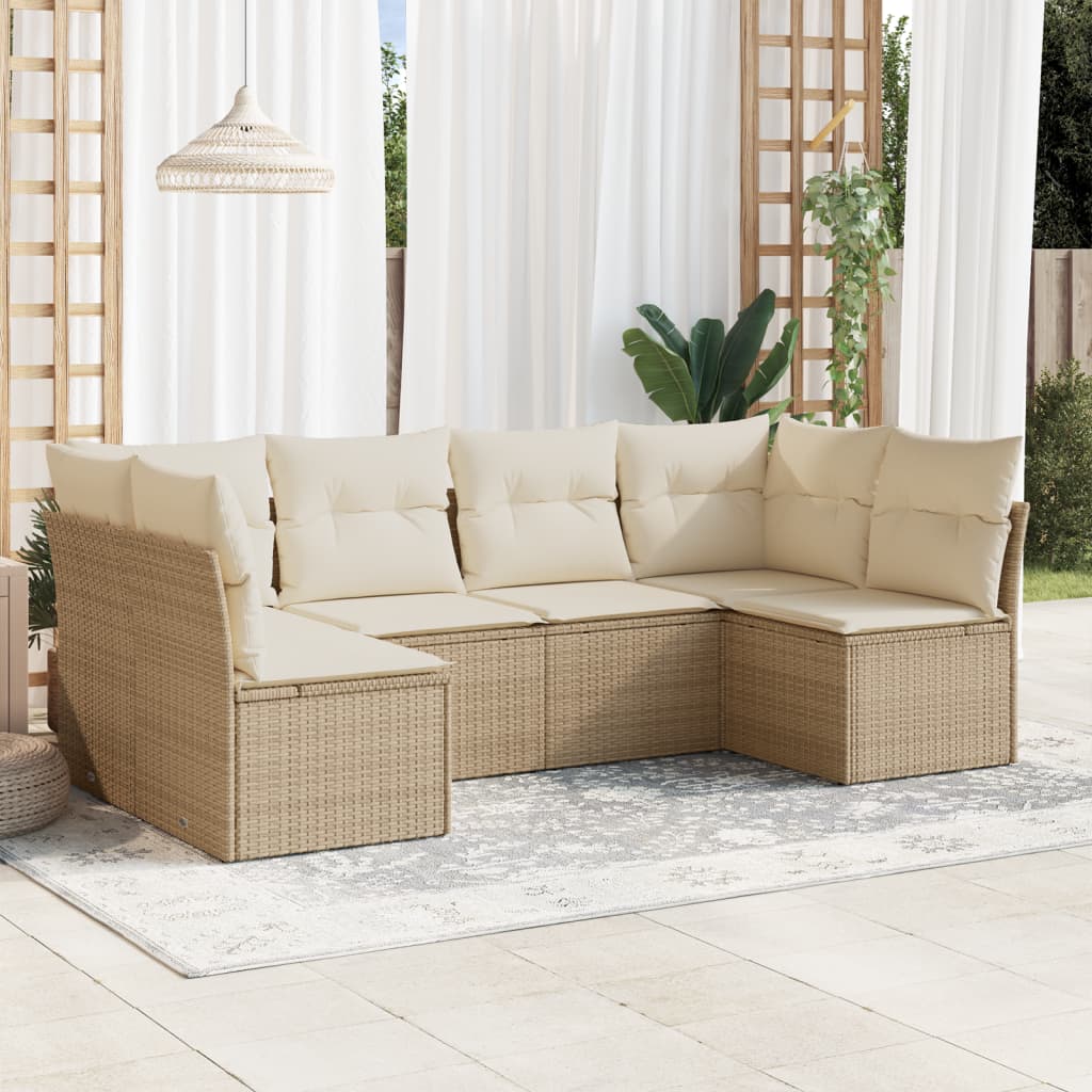 sofasæt til haven 6 dele med hynder polyrattan beige
