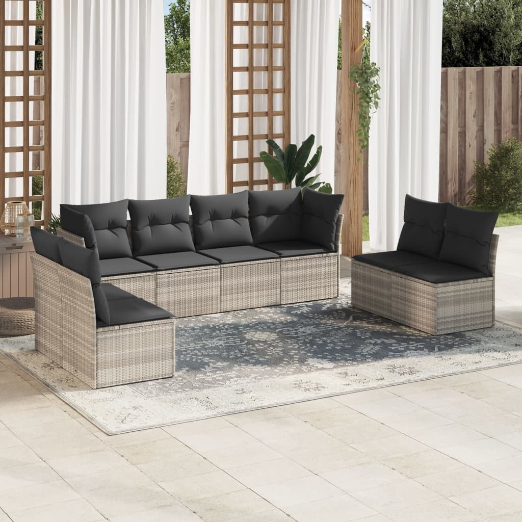 sofasæt til haven 8 dele med hynder polyrattan lysegrå