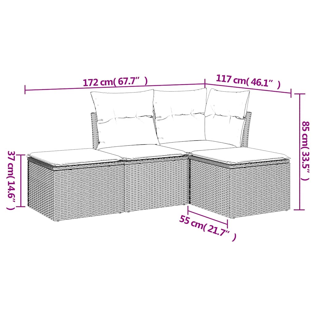 sofasæt til haven 4 dele med hynder polyrattan sort