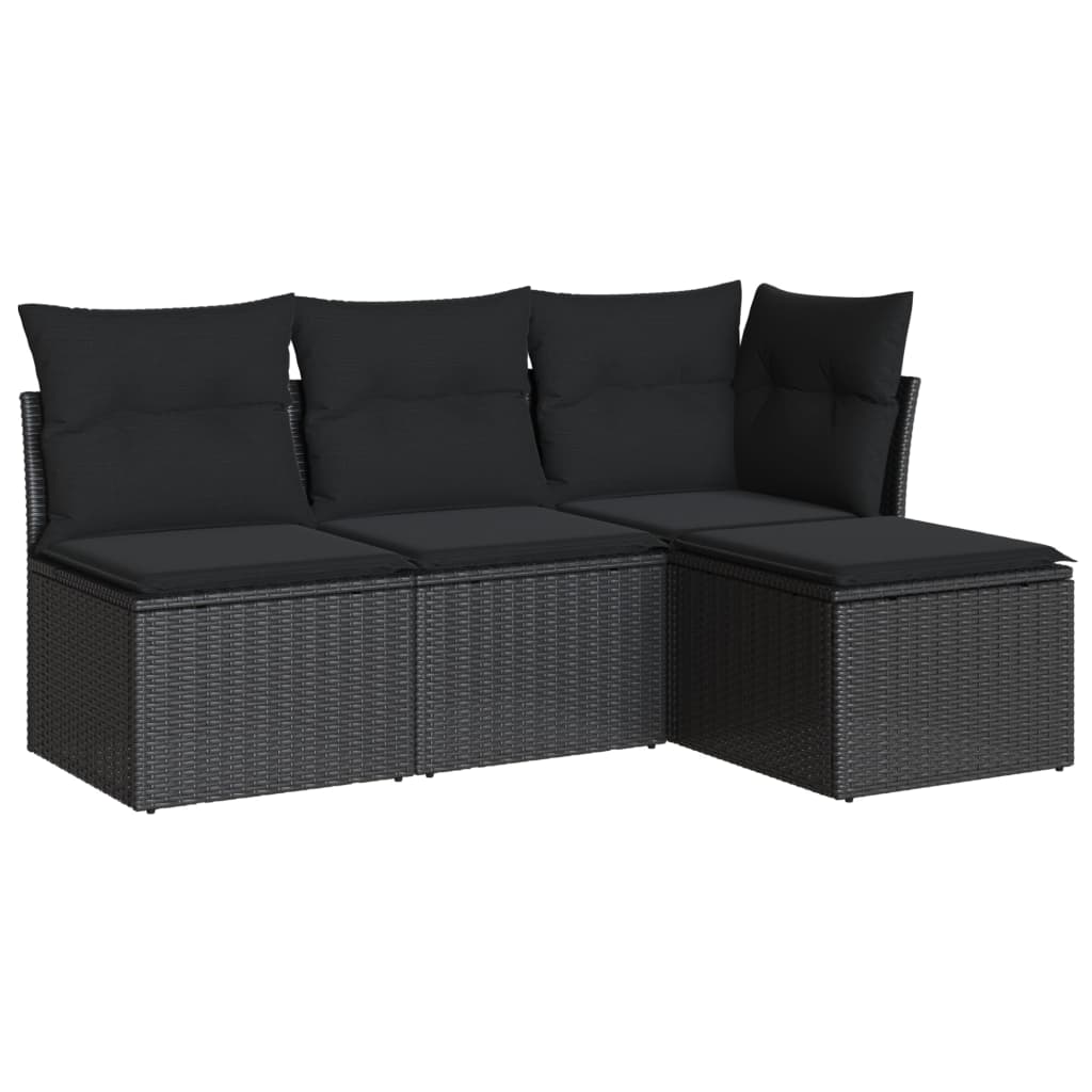 sofasæt til haven 4 dele med hynder polyrattan sort