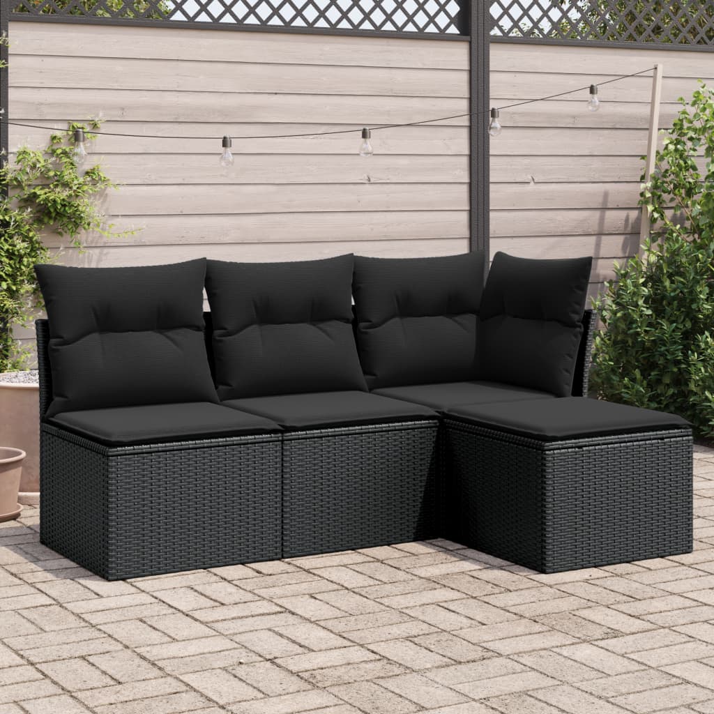sofasæt til haven 4 dele med hynder polyrattan sort
