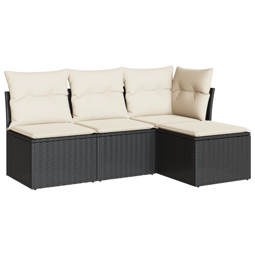 sofasæt til haven 4 dele med hynder polyrattan sort