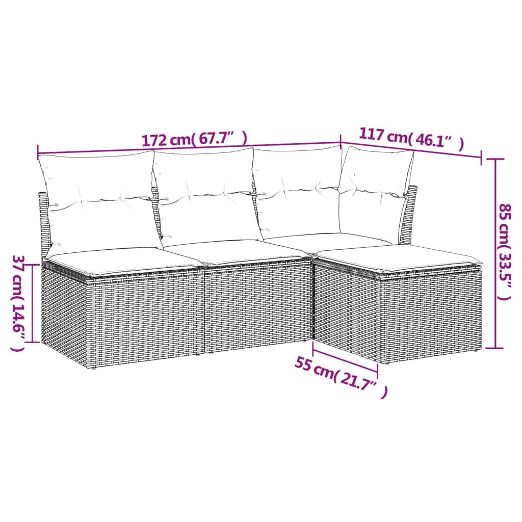 sofasæt til haven 4 dele med hynder polyrattan grå