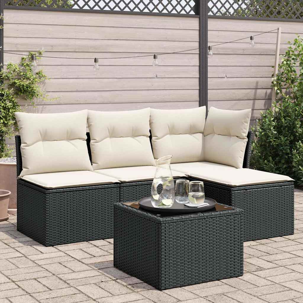 sofasæt til haven 5 dele med hynder polyrattan sort