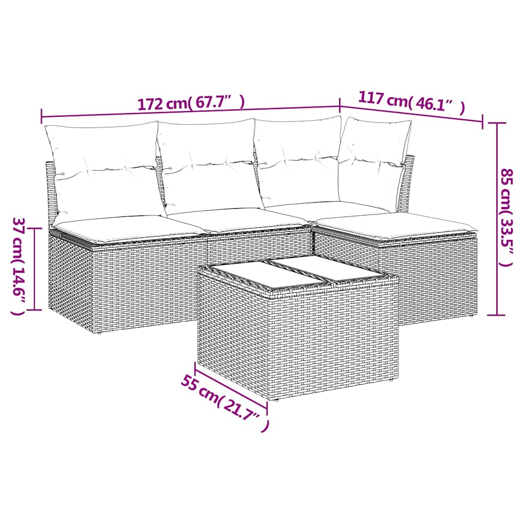 sofasæt til haven 5 dele med hynder polyrattan beige