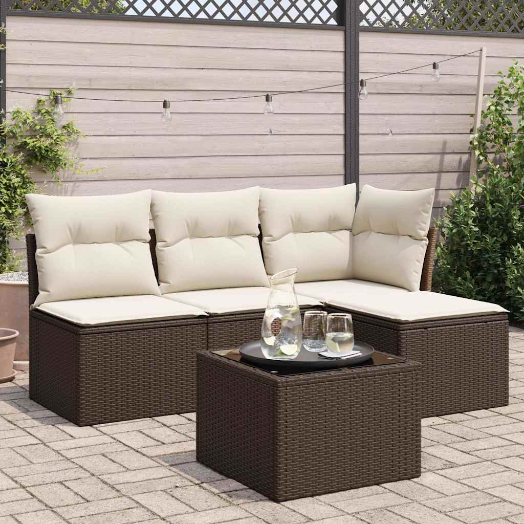 sofasæt til haven 5 dele med hynder polyrattan brun