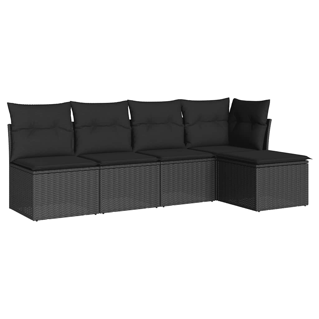 sofasæt til haven 5 dele med hynder polyrattan sort