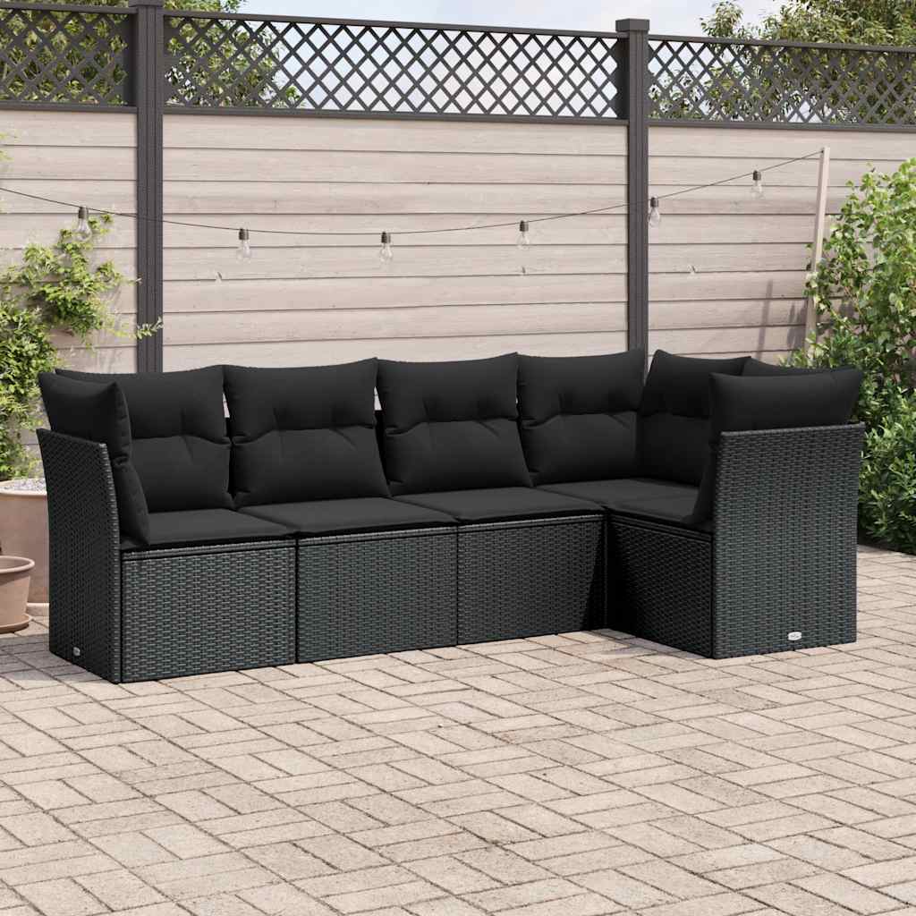 sofasæt til haven 5 dele med hynder polyrattan sort