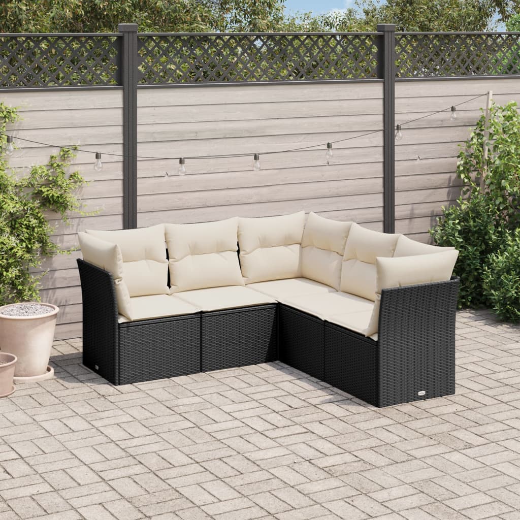 sofasæt til haven 5 dele med hynder polyrattan sort
