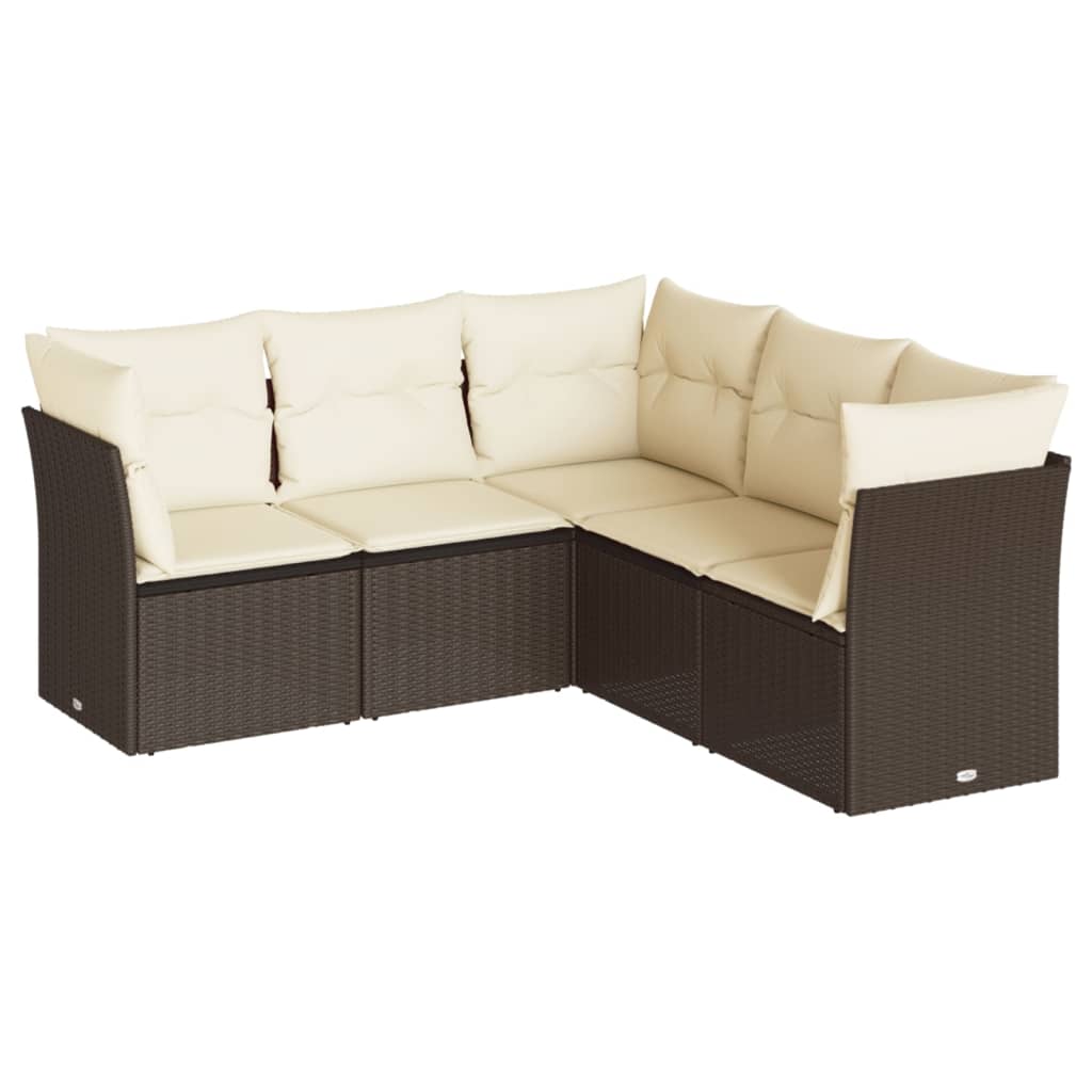 sofasæt til haven 5 dele med hynder polyrattan brun