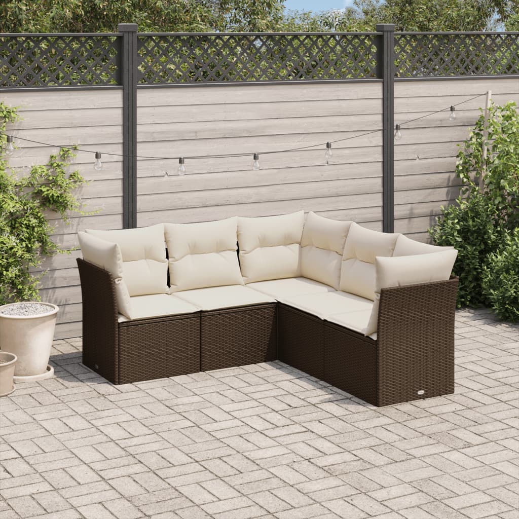 sofasæt til haven 5 dele med hynder polyrattan brun