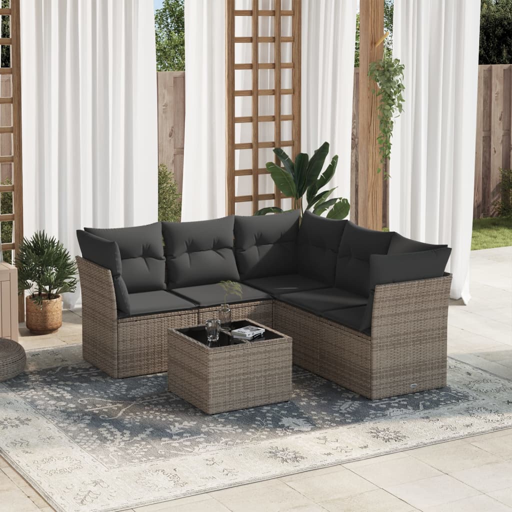 sofasæt til haven 6 dele med hynder polyrattan grå