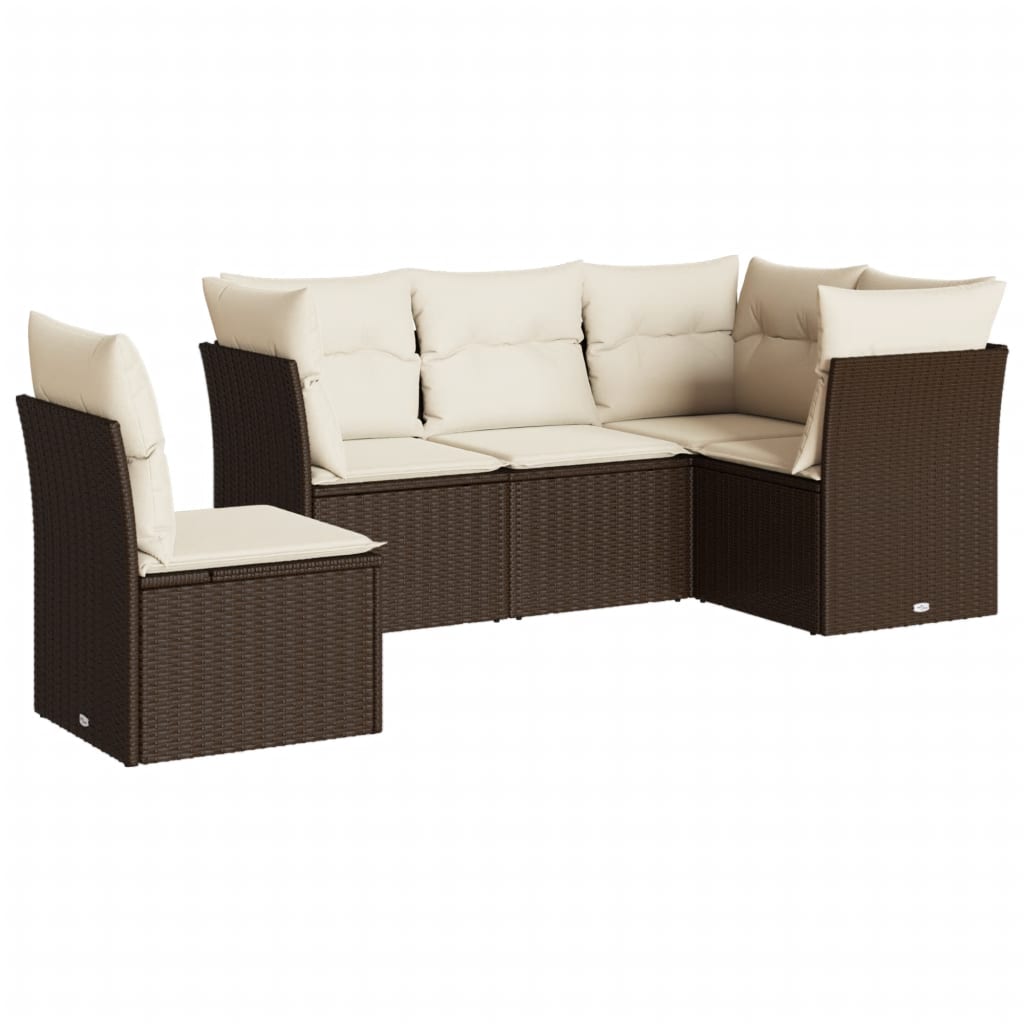 sofasæt til haven 5 dele med hynder polyrattan brun