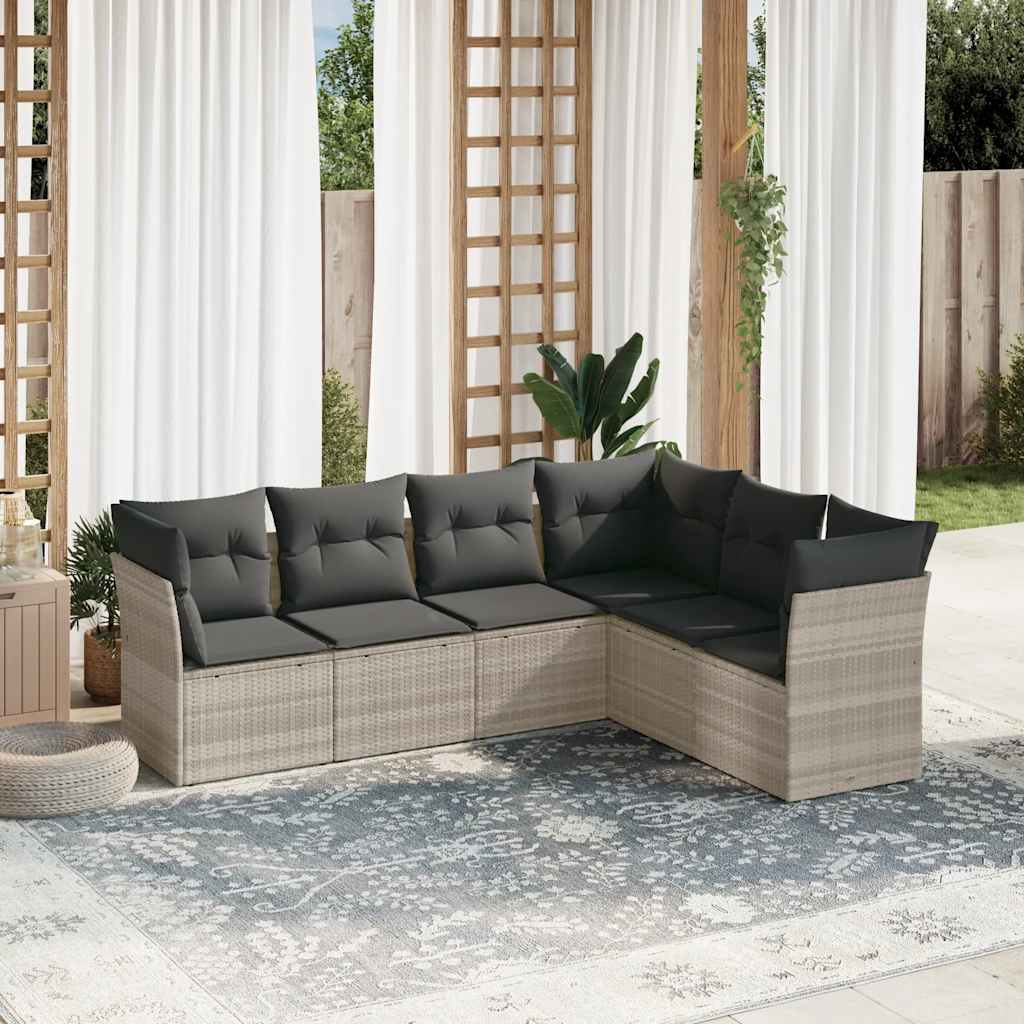 sofasæt til haven 6 dele med hynder polyrattan lysegrå
