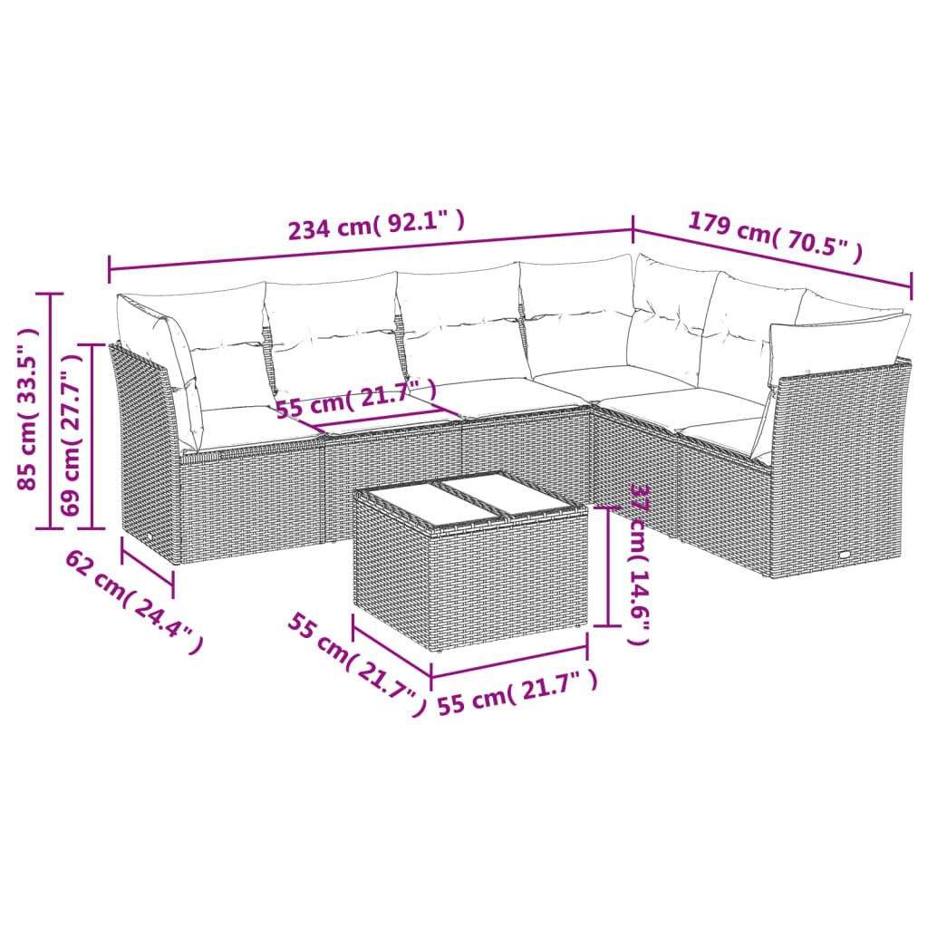 sofasæt til haven 7 dele med hynder polyrattan beige
