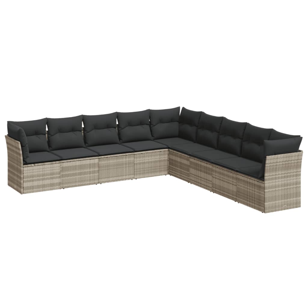 sofasæt til haven 9 dele med hynder polyrattan lysegrå
